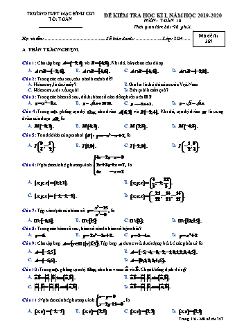 4 Đề kiểm tra học kì 1 môn Toán 10 - Đề 485 - Năm học 2019-2020 - Trường THPT Mạc Đĩnh Chi (Có đáp án)