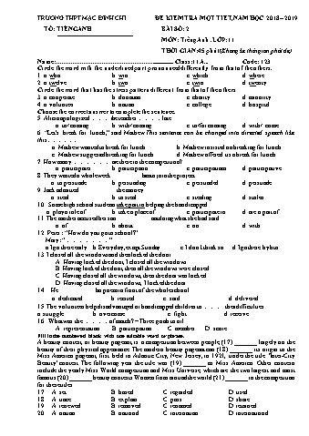 4 Đề kiểm tra học kì 2 môn Tiếng Anh 11 - Năm học 2018-2019 - Trường THPT Mạc Đĩnh Chi (Có đáp án)