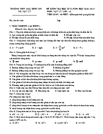 4 Đề kiểm tra học kì 2 môn Vật lí 10 - Năm học 2018-2019 - Trường THPT Mạc Đĩnh Chi (Có ma trận)