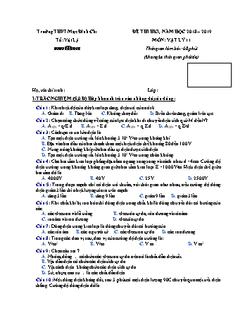 4 Đề thi học kì 1 môn Vật lí 11 - Năm học 2018-2019 - Trường THPT Mạc Đĩnh Chi (Có đáp án)