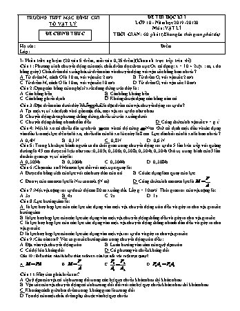 4 Đề thi học kì 1 Vật lí Lớp 10 - Năm học 2019-2020 - Trường THPT Mạc Đĩnh Chi (Có đáp án)