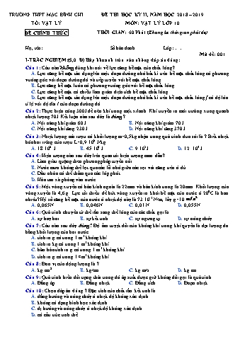 4 Đề thi học kì 2 môn Vật lí 10 - Năm học 2018-2019 - Trường THPT Mạc Đĩnh Chi (Có đáp án)