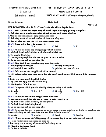 4 Đề thi học kì 2 môn Vật lí 11 - Năm học 2018-2019 - Trường THPT Mạc Đĩnh Chi (Có đáp án)