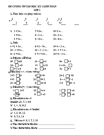 Đề cương ôn tập học kì 1 môn Toán 3