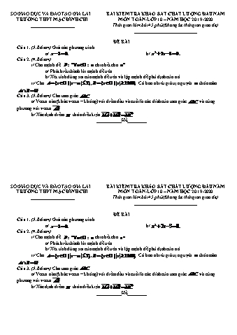 Đề khảo sát chất lượng đầu năm Toán lớp 10 - Năm học 2019-2020 - Trường THPT Mạc Đĩnh Chi (Có đáp án)