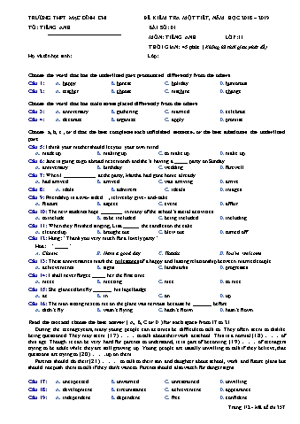 Đề kiểm 1 tiết môn Tiếng Anh 11 - Đề 357 - Năm học 2018-2019 - Trường THPT Mạc Đĩnh Chi (Có đáp án + Ma trận)