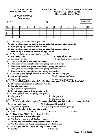 Đề kiểm tra 1 tiết Địa lí Lớp 10 - Đề 2 - Năm học 2019-2020 - Trường THPT Mạc Đĩnh Chi (Có đáp án)
