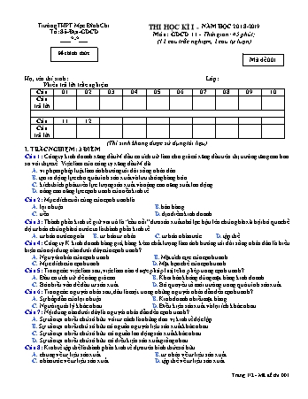 Đề kiểm tra 1 tiết Giáo dục công dân Lớp 11 - Đề 1 - Năm học 2018-2019 - Trường THPT Mạc Đĩnh Chi (Có đáp án + Ma trận)