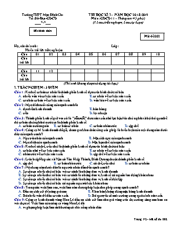 Đề kiểm tra 1 tiết Giáo dục công dân Lớp 11 - Đề 2 - Năm học 2018-2019 - Trường THPT Mạc Đĩnh Chi (Có đáp án + Ma trận)