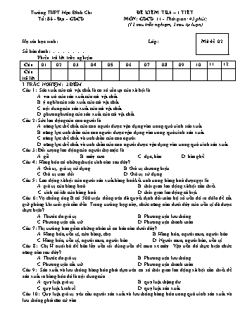 Đề kiểm tra 1 tiết Giáo dục công dân Lớp  11 - Đề 2 - Năm học 2019-2020 - Trường THPT Mạc Đĩnh Chi