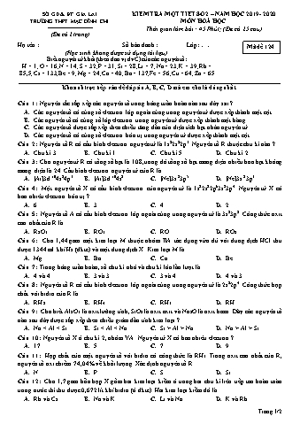 Đề kiểm tra 1 tiết Hóa học 10 - Đề 124 - Năm học 2019-2020 - Trường THPT Mạc Đĩnh Chi (Có đáp án)