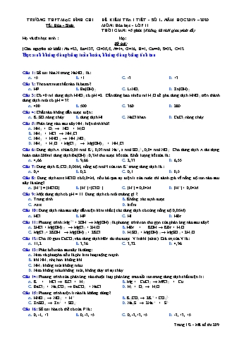 Đề kiểm tra 1 tiết Hóa học 11 - Đề 209 - Năm học 2019-2020 - Trường THPT Mạc Đĩnh Chi (Có đáp án)