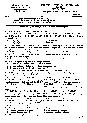 Đề kiểm tra 1 tiết Hóa học 12 - Đề 6 - Năm học 2019-2020 - Trường THPT Mạc Đĩnh Chi (Có đáp án)