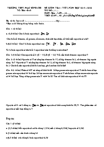 Đề kiểm tra 1 tiết Hóa học Lớp 10 - Năm học 2019-2020 - Trường THPT Mạc Đĩnh Chi (Có đáp án + Ma trận)