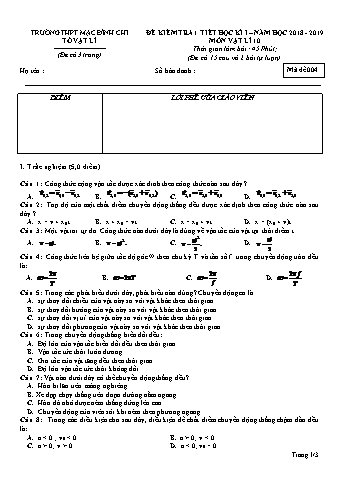 Đề kiểm tra 1 tiết học kì 1 môn Vật lí 10 - Đề 4 - Năm học 2018-2019 - Trường THPT Mạc Đĩnh Chi