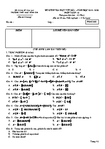 Đề kiểm tra 1 tiết lần 1 môn Toán 10 - Đề 2 - Năm học 2019-2020 - Trường THPT Mạc Đĩnh Chi (Có đáp án + Ma trận)