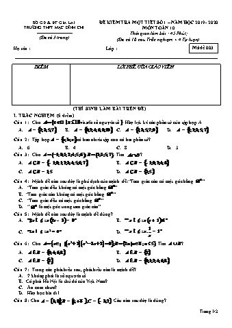Đề kiểm tra 1 tiết lần 1 môn Toán 10 - Đề 3 - Năm học 2019-2020 - Trường THPT Mạc Đĩnh Chi (Có đáp án + Ma trận)