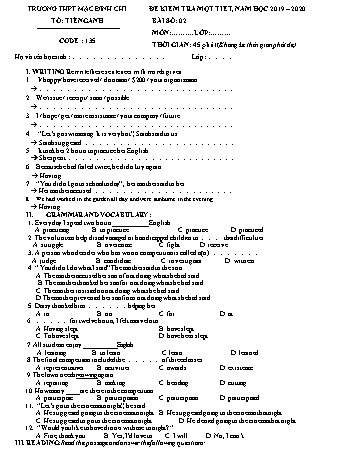 Đề kiểm tra 1 tiết lần 2 môn Tiếng Anh Lớp 11 - Đề 135 - Năm học 2019-2020 - Trường THPT Mạc Đĩnh Chi (Có đáp án)