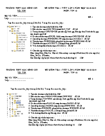 Đề kiểm tra 1 tiết lần 2 môn Tin Nghề 10 - Đề 1 - Năm học 2018-2019 - Trường THPT Mạc Đĩnh Chi