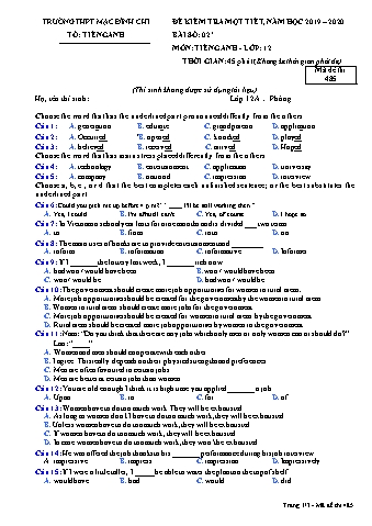 Đề kiểm tra 1 tiết lần 2Tiếng Anh Lớp 12 - Đề 485 - Năm học 2019-2020 - Trường THPT Mạc Đĩnh Chi (Có đáp án)