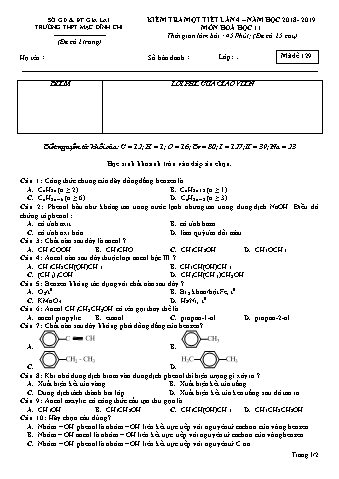 Đề kiểm tra 1 tiết lần 4 môn Hóa học 11 - Đề 129 - Năm học 2018-2019 - Trường THPT Mạc Đĩnh Chi (Có đáp án)