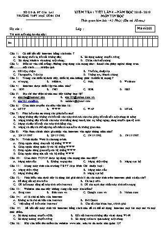 Đề kiểm tra 1 tiết lần 4 môn Tin học 10 - Đề 2 - Năm học 2018-2019 - Trường THPT Mạc Đĩnh Chi (Có đáp án + Ma trận)