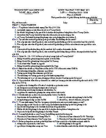 Đề kiểm tra 1 tiết Lịch sử 10 - Đề 13 - Năm học 2019-2020 - Trường THPT Mạc Đĩnh Chi (Có đáp án + Ma trận)