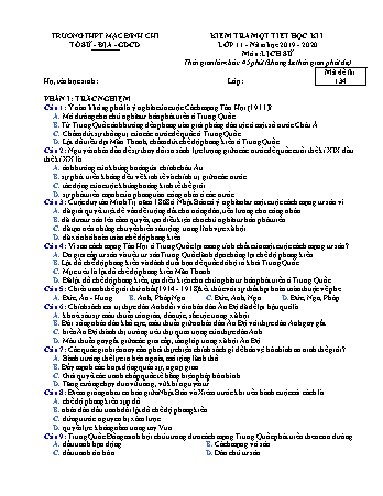 Đề kiểm tra 1 tiết Lịch sử 10 - Đề 134 - Năm học 2019-2020 - Trường THPT Mạc Đĩnh Chi (Có đáp án + Ma trận)