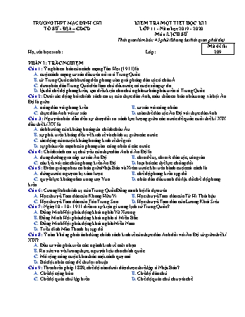Đề kiểm tra 1 tiết Lịch sử 10 - Đề 209- Năm học 2019-2020 - Trường THPT Mạc Đĩnh Chi (Có đáp án + Ma trận)
