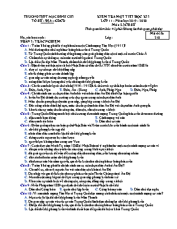 Đề kiểm tra 1 tiết Lịch sử 10 - Đề 210 - Năm học 2019-2020 - Trường THPT Mạc Đĩnh Chi (Có đáp án + Ma trận)