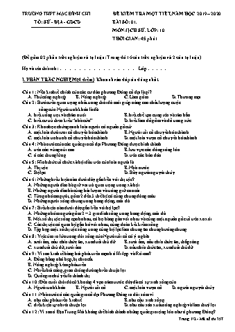Đề kiểm tra 1 tiết Lịch sử 10 - Đề 357 - Năm học 2019-2020 - Trường THPT Mạc Đĩnh Chi (Có đáp án)