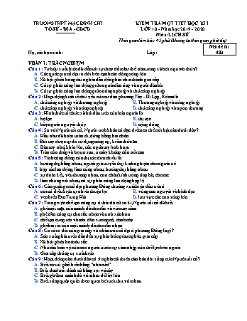 Đề kiểm tra 1 tiết Lịch sử 10 - Đề 483 - Năm học 2019-2020 - Trường THPT Mạc Đĩnh Chi (Có đáp án+ Ma trận)