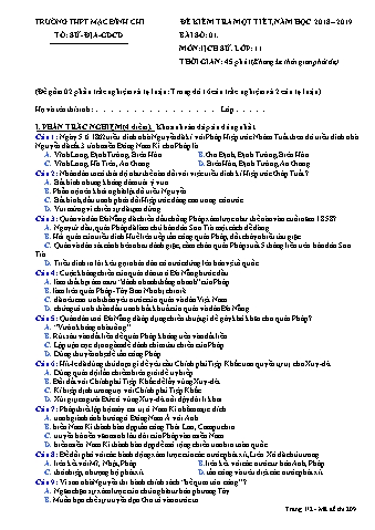 Đề kiểm tra 1 tiết Lịch sử 11 - Đề 209 - Năm học 2018-2019 - Trường THPT Mạc Đĩnh Chi (Có đáp án + Ma trận)