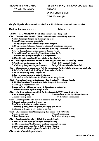 Đề kiểm tra 1 tiết Lịch sử 11 - Đề 209 - Năm học 2019-2020 - Trường THPT Mạc Đĩnh Chi (Có đáp án)