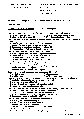 Đề kiểm tra 1 tiết Lịch sử 11 - Đề 357 - Năm học 2019-2020 - Trường THPT Mạc Đĩnh Chi (Có đáp án)