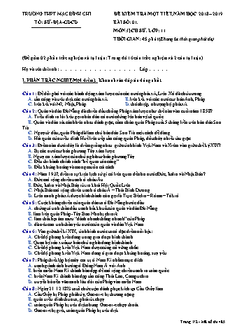 Đề kiểm tra 1 tiết Lịch sử 11 - Đề 485 - Năm học 2018-2019 - Trường THPT Mạc Đĩnh Chi (Có đáp án + Ma trận)