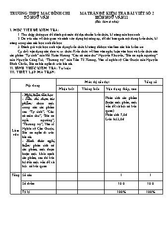 Đề kiểm tra 1 tiết môn Ngữ văn 11 - Bài số 2 - Năm học 2019-2020 - Trường THPT Mạc Đĩnh Chi (Có đáp án + Ma trận)