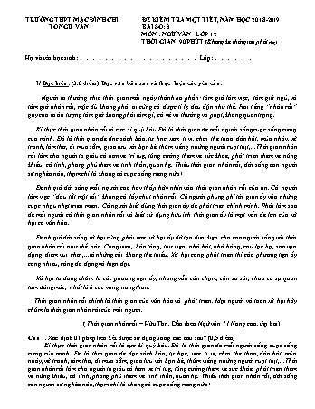 Đề kiểm tra 1 tiết môn Ngữ văn 12 - Bài số 2 - Năm học 2018-2019 - Trường THPT Mạc Đĩnh Chi (Có đáp án)