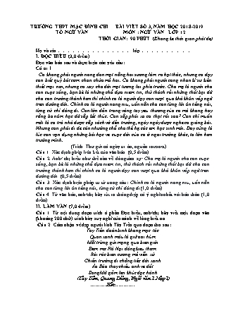 Đề kiểm tra 1 tiết môn Ngữ văn 12 - Bài số 3 - Năm học 2018-2019 - Trường THPT Mạc Đĩnh Chi (Có đáp án)