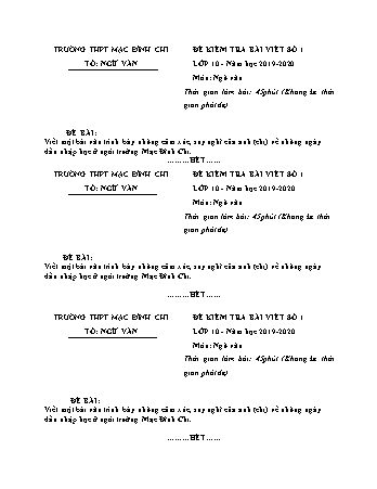 Đề kiểm tra 1 tiết môn Ngữ văn Lớp 10 - Bài số 1 - Năm học 2019-2020 - Trường THPT Mạc Đĩnh Chi (Có đáp án)