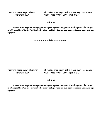 Đề kiểm tra 1 tiết môn Ngữ văn Lớp 11 - Bài số 2 - Năm học 2019-2020 - Trường THPT Mạc Đĩnh Chi (Có đáp án + Ma trận)