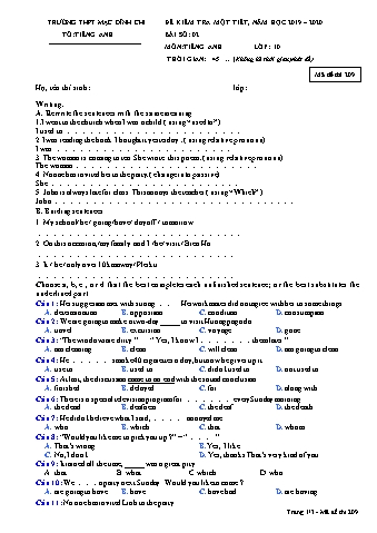 Đề kiểm tra 1 tiết môn Tiếng Anh 10 - Bài 2, Đề 209 - Năm học 2019-2020 - Trường THPT Mạc Đĩnh Chi (Có đáp án)