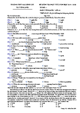 Đề kiểm tra 1 tiết môn Tiếng Anh 10 - Đề 209 - Năm học 2019-2020 - Trường THPT Mạc Đĩnh Chi (Có đáp án)