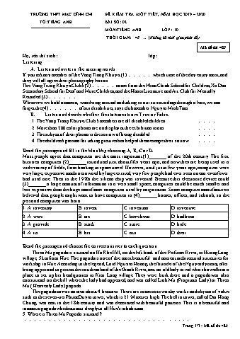 Đề kiểm tra 1 tiết môn Tiếng Anh 10 -  Đề 485 - Năm học 2019-2020 - Trường THPT Mạc Đĩnh Chi (Có đáp án)