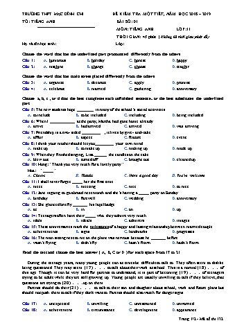 Đề kiểm tra 1 tiết môn Tiếng Anh 11 - Đề 132 - Năm học 2018-2019 - Trường THPT Mạc Đĩnh Chi (Có đáp án + Ma trận)