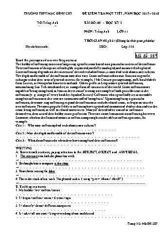 Đề kiểm tra 1 tiết môn Tiếng Anh 11 - Đề 387 - Năm học 2017-2018 - Trường THPT Mạc Đĩnh Chi (Có đáp án)