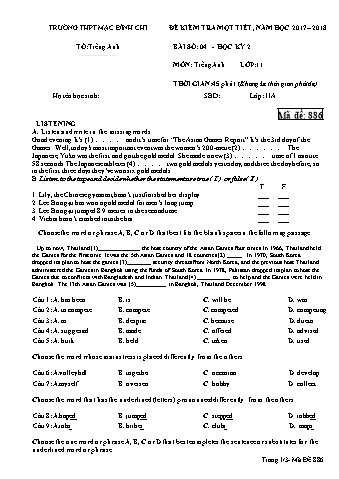 Đề kiểm tra 1 tiết môn Tiếng Anh 11 - Đề 886 - Năm học 2017-2018 - Trường THPT Mạc Đĩnh Chi (Có đáp án)