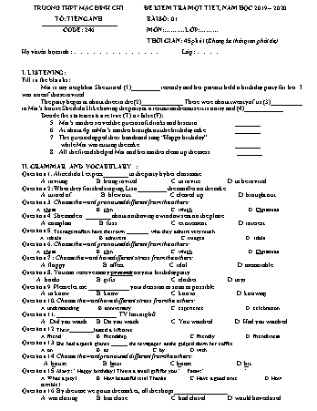 Đề kiểm tra 1 tiết môn Tiếng Anh Lớp 11 - Đề 246 - Năm học 2019-2020 - Trường THPT Mạc Đĩnh Chi (Có đáp án)