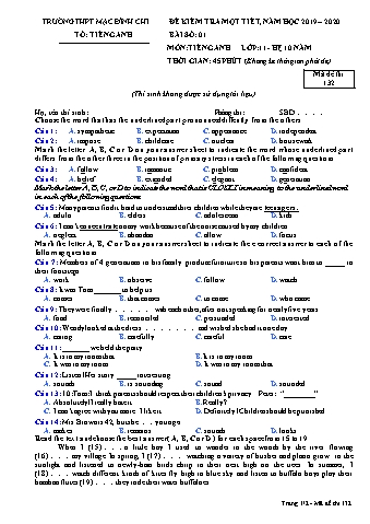 Đề kiểm tra 1 tiết môn Tiếng Anh Lớp 11 (Hệ 10 năm) - Bài 2, Đề 132 - Năm học 2019-2020 - Trường THPT Mạc Đĩnh Chi