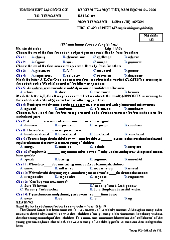 Đề kiểm tra 1 tiết môn Tiếng Anh Lớp 11 (Hệ 10 năm) - Đề 132 - Năm học 2019-2020 - Trường THPT Mạc Đĩnh Chi